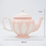 Decorative vintage porcelain pink tea pot with 4 cups & saucers