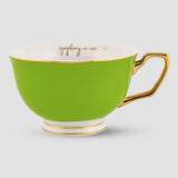 Set of 2, Classic Parrot Green Teacup & Saucer Set, Fine Porcelain