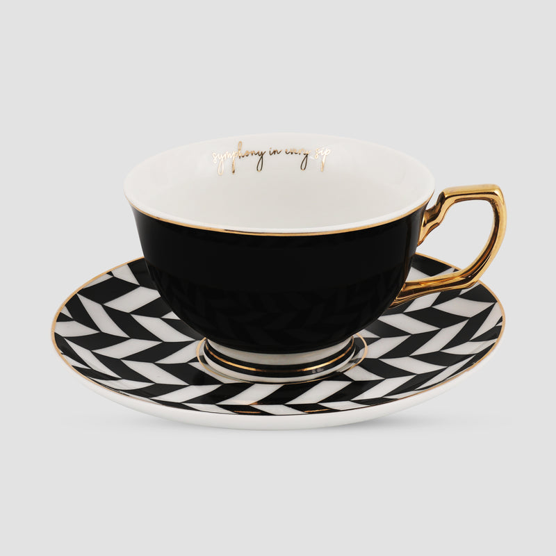 Classic Du Jour, Fine Porcelain Ebony Cups and Saucers Set