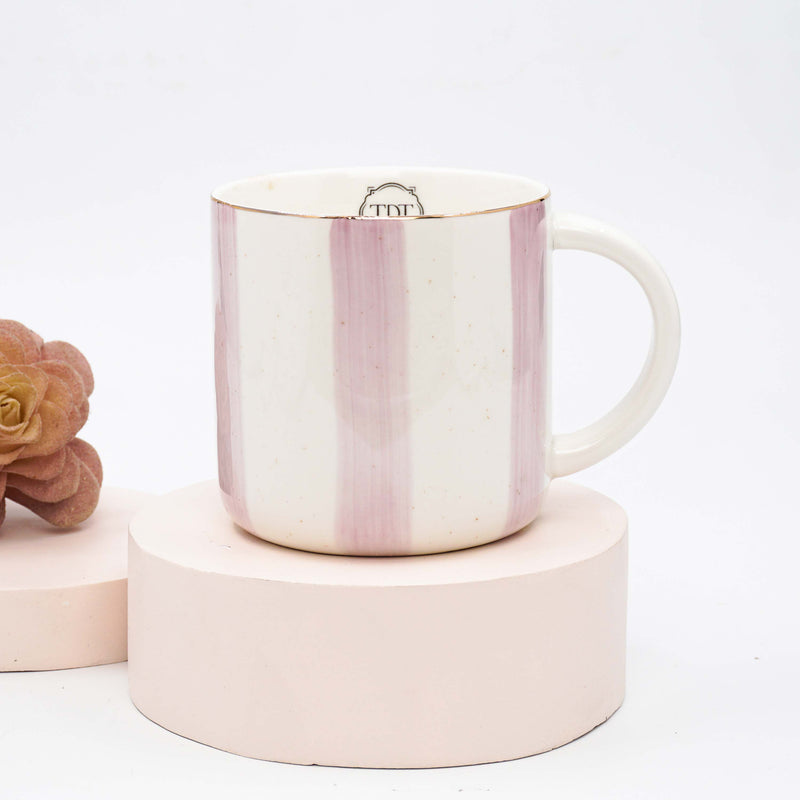 Elegant Porcelain Big Stripes Tea & Coffee Mug Combo, Set of 5.