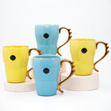 Set Of 4 Glamorous Blue, Yellow Mugs