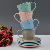 The Spotless Bone China Cup & Saucer, Set of 4  (Pink, Blue, Green & Grey) 160 ml