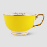 Set Of 2, Sunshine Yellow & Sweet Lilac Teacup & Saucer Set, Fine Porcelain