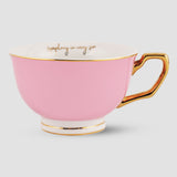 Set Of 2, Classic Powder Blue & Flamingo Pink Teacup & Saucer Set, Fine Porcelain