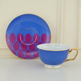 Set of 4, Limited Edition Indian Motif, Fine Porcelain Cups And Saucers Set