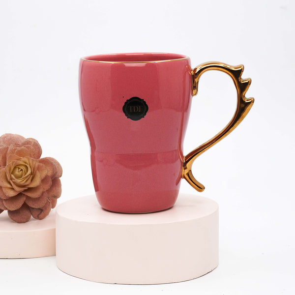 TDT Combo of Bold & Bright Pink & Green Mug (500ml) with Designer Golden Handle (Set of 2)