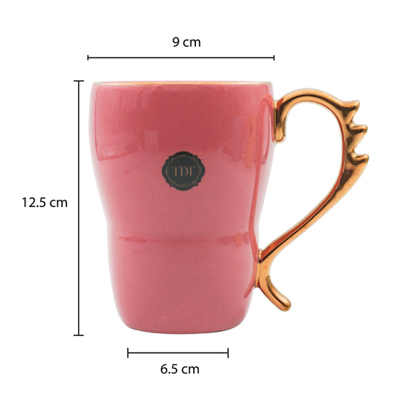 TDT Combo of Bold & Bright Pink & Green Mug (500ml) with Designer Golden Handle (Set of 2)