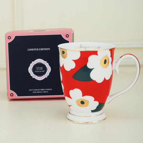 Set of 4, Limited Edition Unikko Flower Pattern, New Bone China Mugs