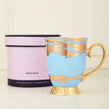 Set of 4, Limited Edition Blue, Pink, Black & White Golden Starburst, New Bone China Mugs