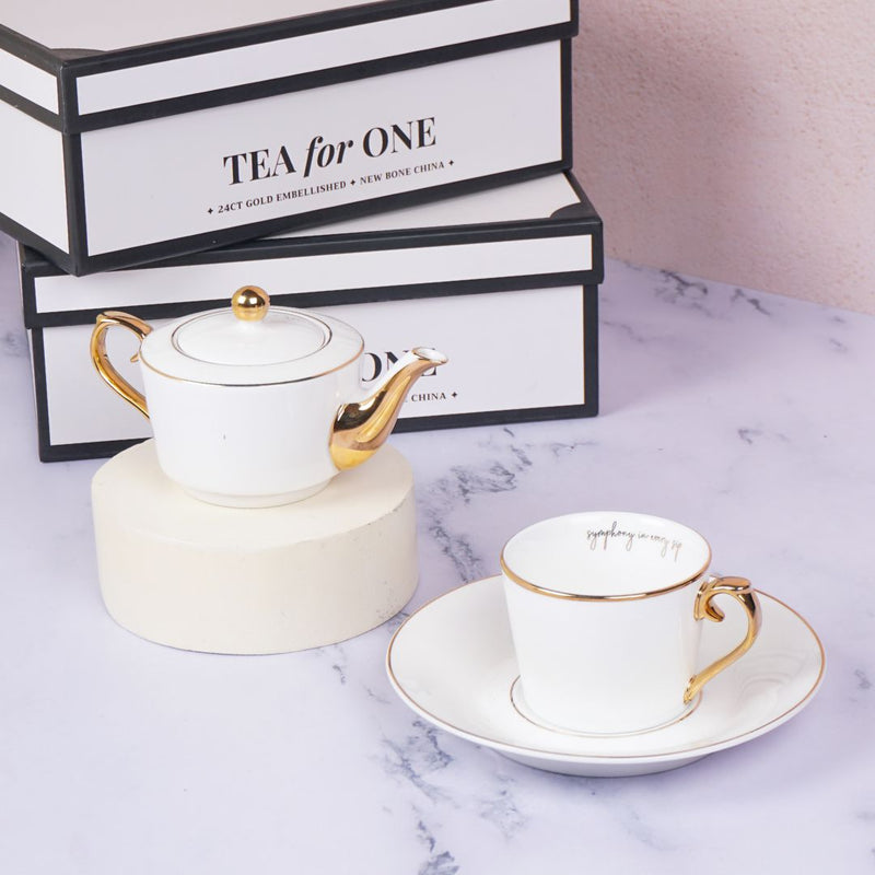 TDT's Signature Ivory White Tea For One, 3-Piece, New Bone China Set