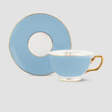 Set of 2, Classic Powder Blue Teacup & Saucer Set, Fine Porcelain