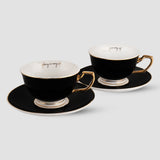 Set of 2, Timeless Ebony Teacup & Saucer, Fine Porcelain