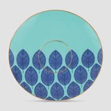 Limited Edition Turquoise Indian Motif, Fine Porcelain Cups and Saucers Set