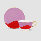 Limited Edition Bossa Nova, Violet and Spanish Red Fine Porcelain Cups and Saucers Set
