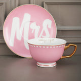 Set of 2, Mr & Mrs Teacup & Saucer Set, Fine Porcelain