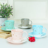 The Spotless Bone China Cup & Saucer, Set of 4  (Pink, Blue, Green & Grey) 160 ml