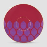 Limited Edition Magenta Indian Motif, Fine Porcelain Cups and Saucers Set