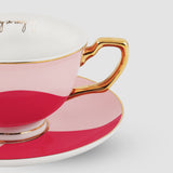 Limited Edition Bossa Nova, Pink and Red Fine Porcelain Cups and Saucers Set