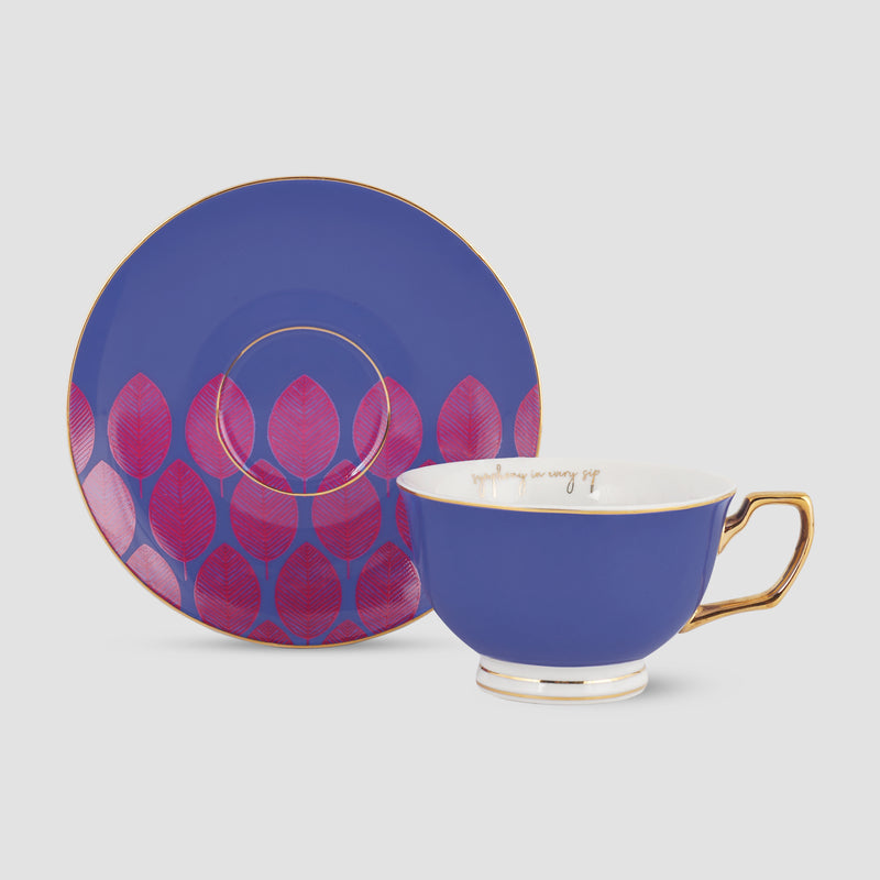Limited Edition Royal Blue Indian Motif, New Fine Porcelain Cups and Saucers Set