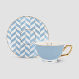 Bleu Du Jour, Fine Porcelain Blue Cups and Saucers Set