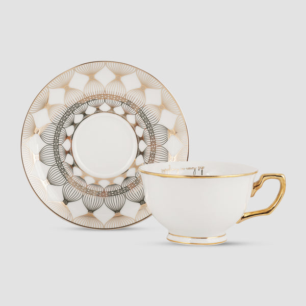 Limited-Edition Mandala Dreams Cup and Saucer White & Gold
