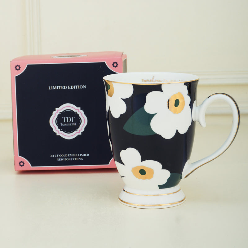 Limited Edition Black Unikko Flower Pattern, New Bone China Mug