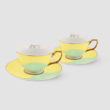 Limited Edition Bossa Nova, Soft Yellow and Slight Green Fine Porcelain Cups and Saucers Set