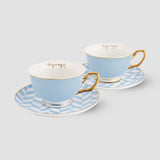 Bleu Du Jour, Fine Porcelain Blue Cups and Saucers Set