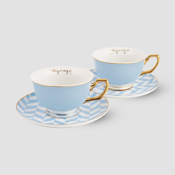 Bombay Duck Stripy Black White and Gold Mini Tea Cup and Saucer