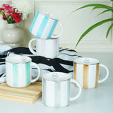 Elegant Porcelain Big Stripes Tea & Coffee Mug Combo, Set of 5.