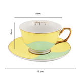 Limited Edition Bossa Nova, Soft Yellow and Slight Green Fine Porcelain Cups and Saucers Set