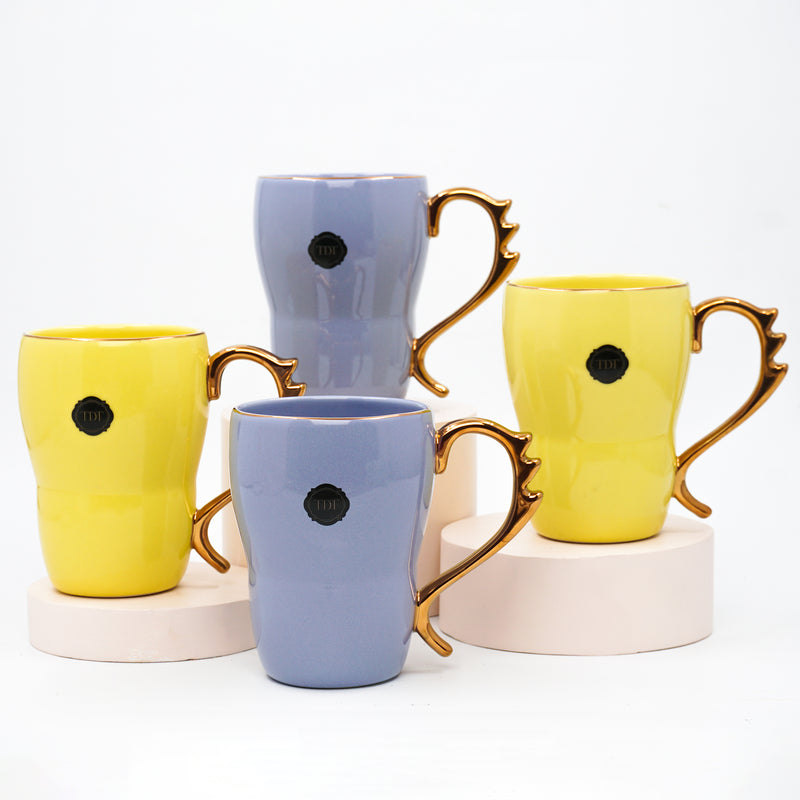 Set Of 4 Glamorous Purple, Yellow Mugs
