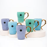 Set Of 6 Glamorous Purple, Green, Blue Mugs