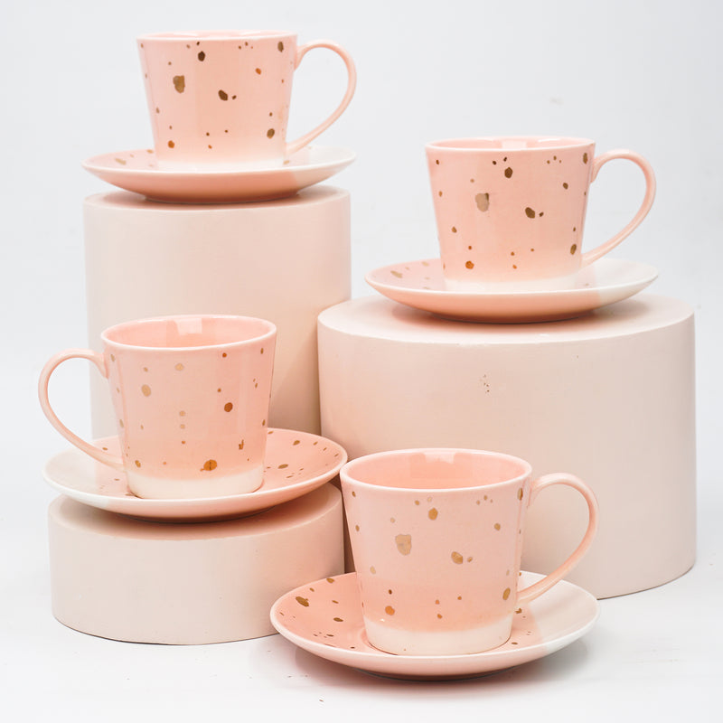The Spotless All Pink Bone China Cup & Saucer, Set of 4
