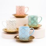 Set of 4, Geometric Pattern Mini Cup with Golden Saucer Set (100 ml)