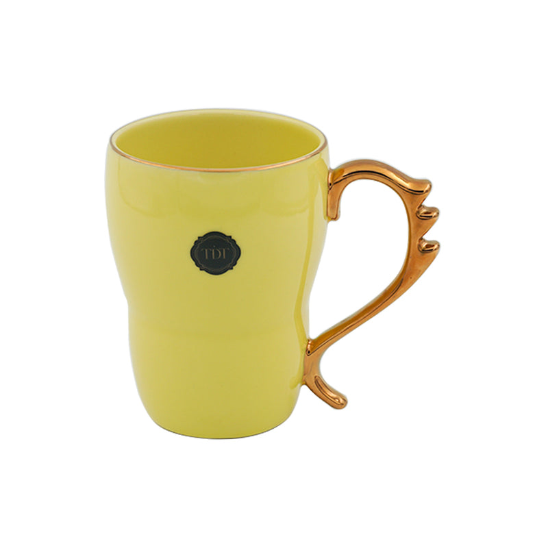 Bold & Bright Yellow Mug (500ml) with Designer Golden Handle