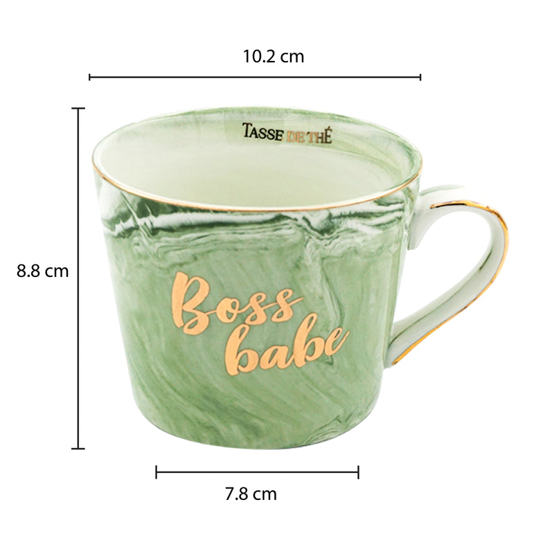 Boss Babe, Bone China Green Marble Finish Mug (300ml)