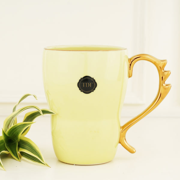Set Of 3, Bold & Bright Green, Yellow & Purple mugs (500ml) with designer Golden Handle