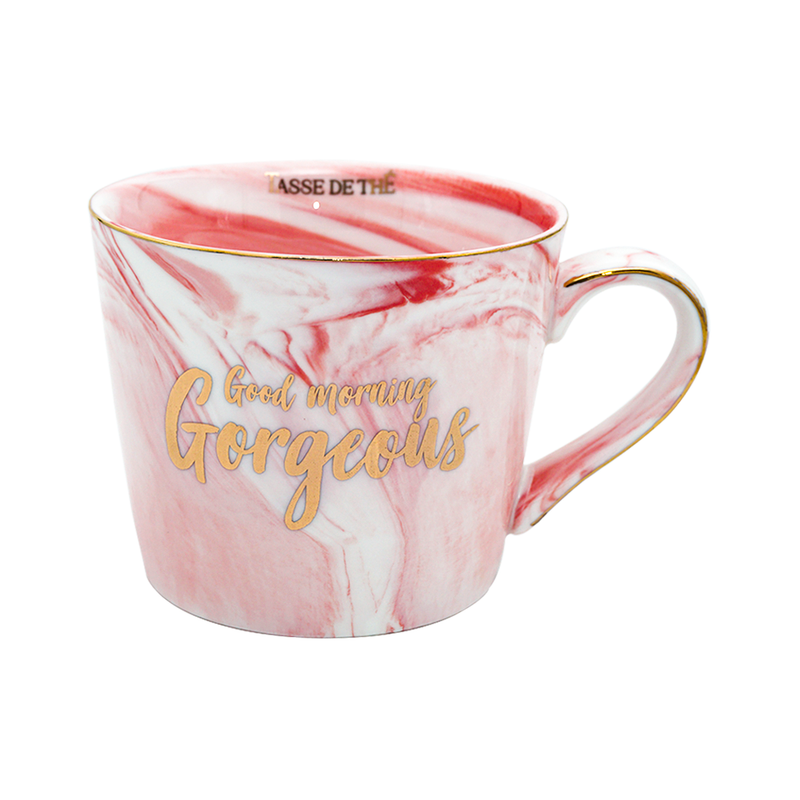 Good Morning Gorgeous, Bone China Pink Marble Finish Mug (300ml)