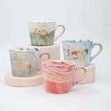 Set of 4 Blue, Pink, Green & Grey Marble Finish Bone China Tea & Coffee Mugs (300ml each)