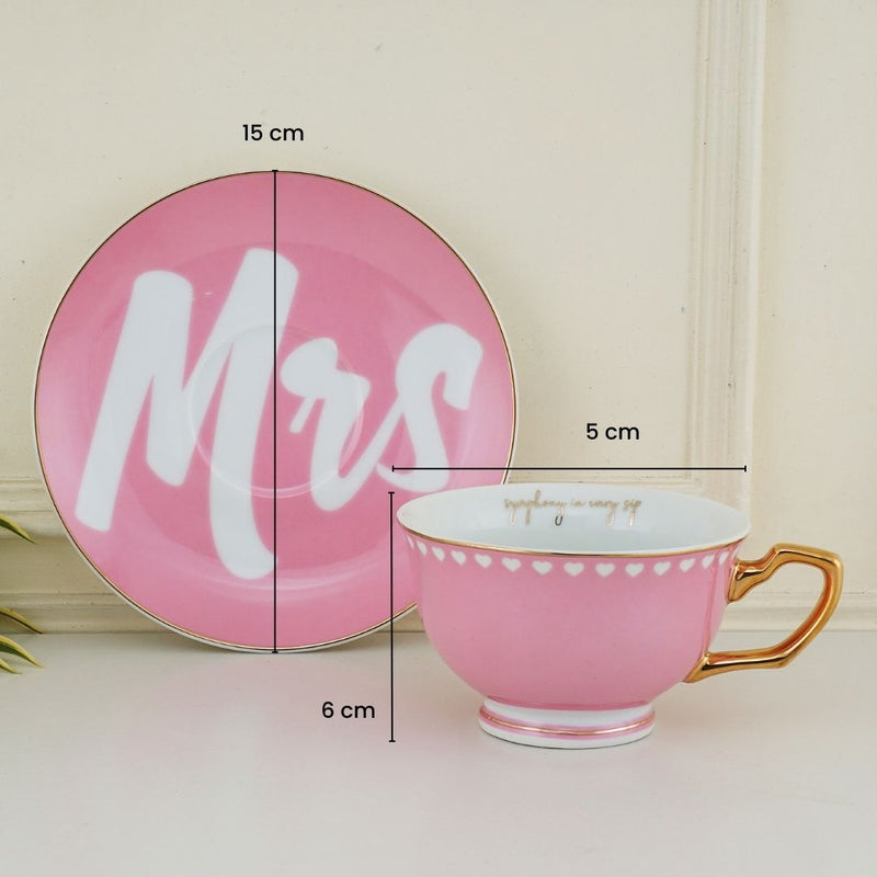 Set of 2, Mr & Mrs Teacup & Saucer Set, Fine Porcelain