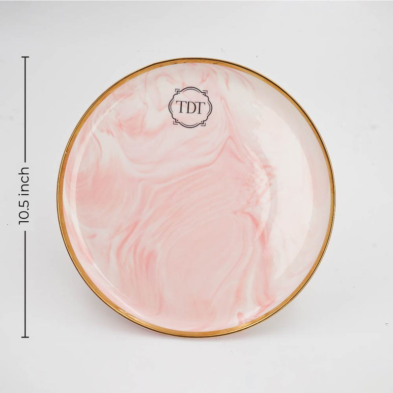 10.5 Inch Marble Effect Porcelain Dinner Plate – Pink & Blue, Set of 4