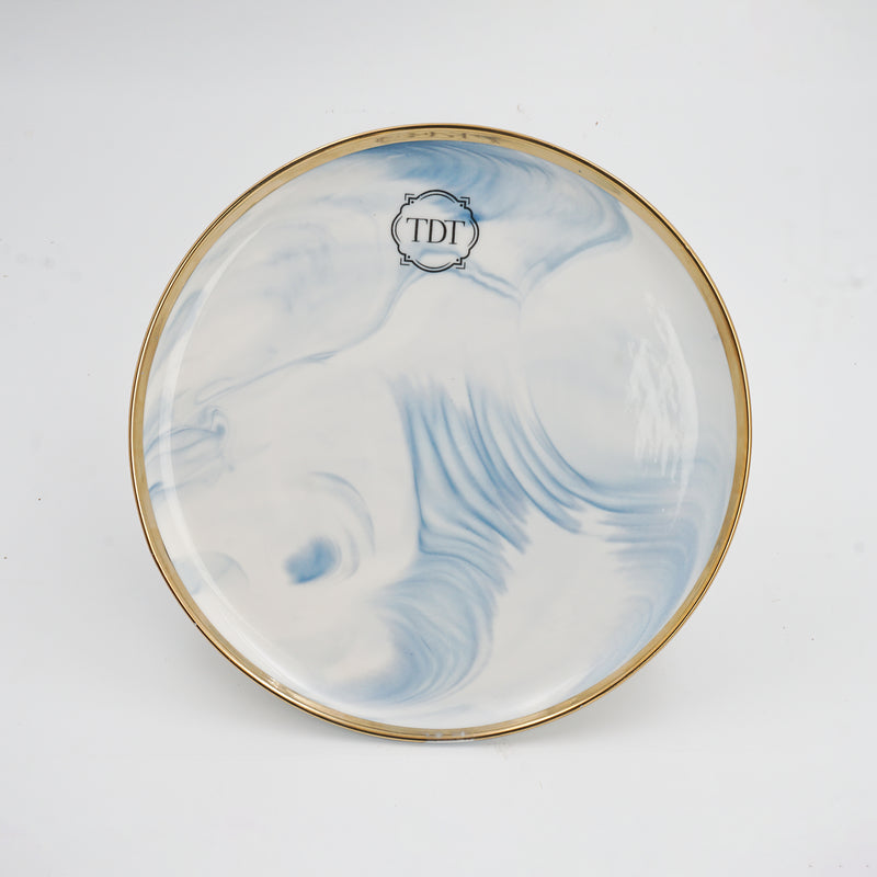 10.5 Inch Marble Effect Porcelain Dinner Plate – Blue, Set of 4