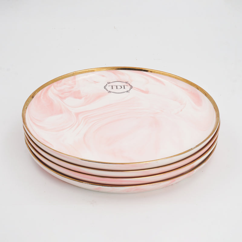 10.5 Inch Marble Effect Porcelain Dinner Plate – Pink, Set of 4