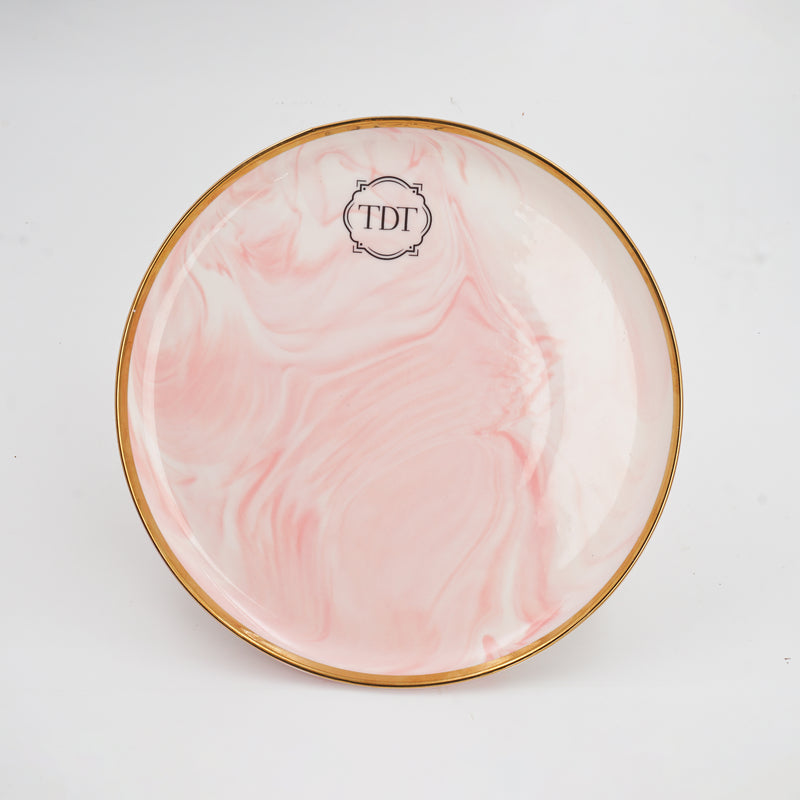 10.5 Inch Marble Effect Porcelain Dinner Plate – Pink, Set of 4