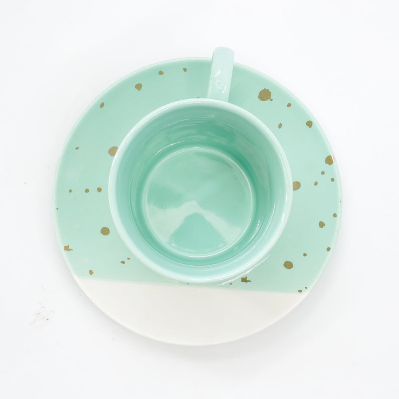 The Spotless All Green Bone China Cup & Saucer, Set of 4