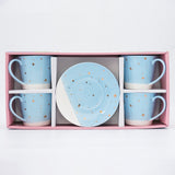 The Spotless All Blue Bone China Cup & Saucer, Set of 4