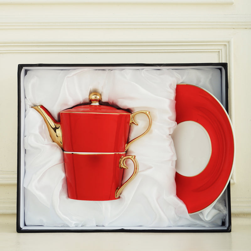 TDT's Signature Spanish Red Tea For One, 3-piece, New Bone China Set