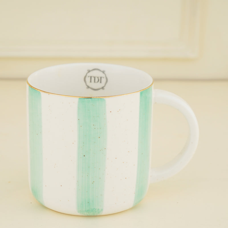 Elegant Porcelain Big Green Stripes, Tea & Coffee Mug (300ml)