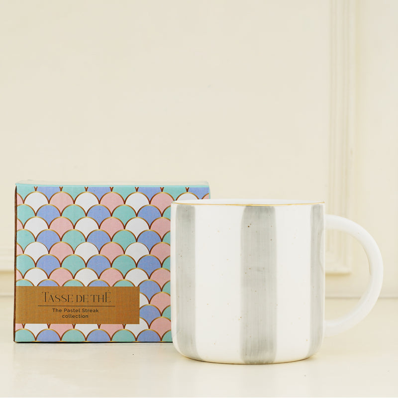 Elegant Porcelain Big Grey Stripes, Tea & Coffee Mug (300ml)